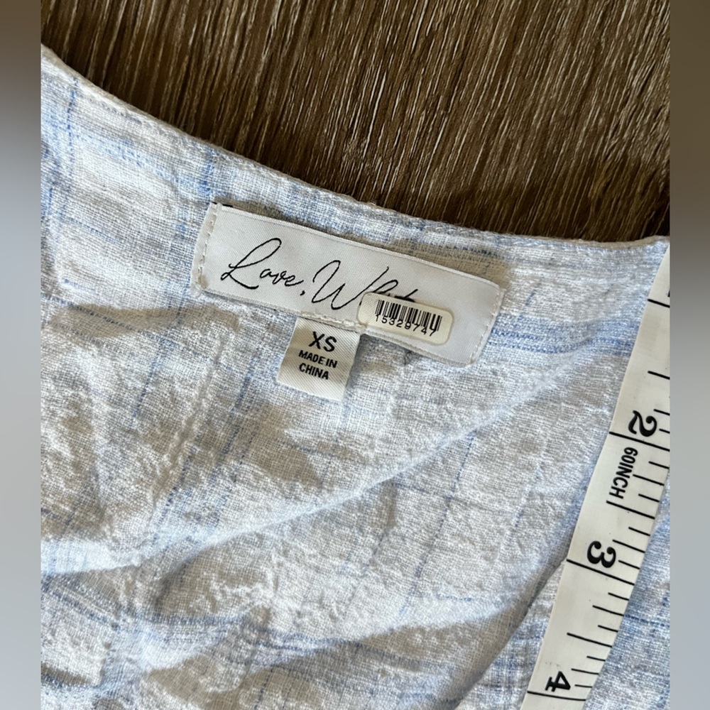 Love, white size xsmall blue plaid tie front dress - Picture 6 of 11